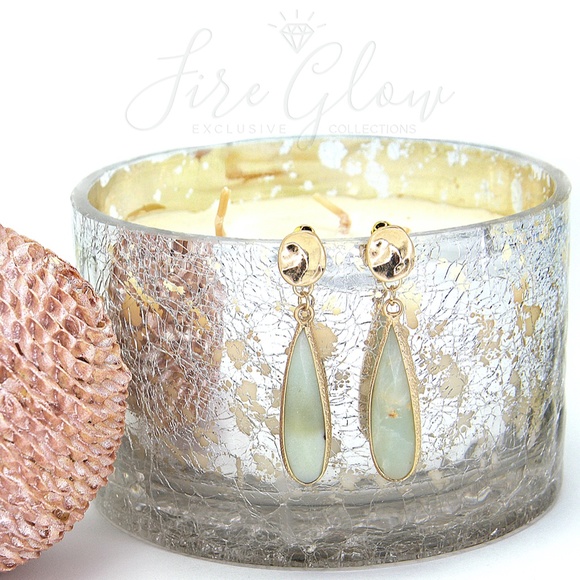 Teardrop Amazonite Crystal Earrings Hammered Metal - Picture 4 of 8